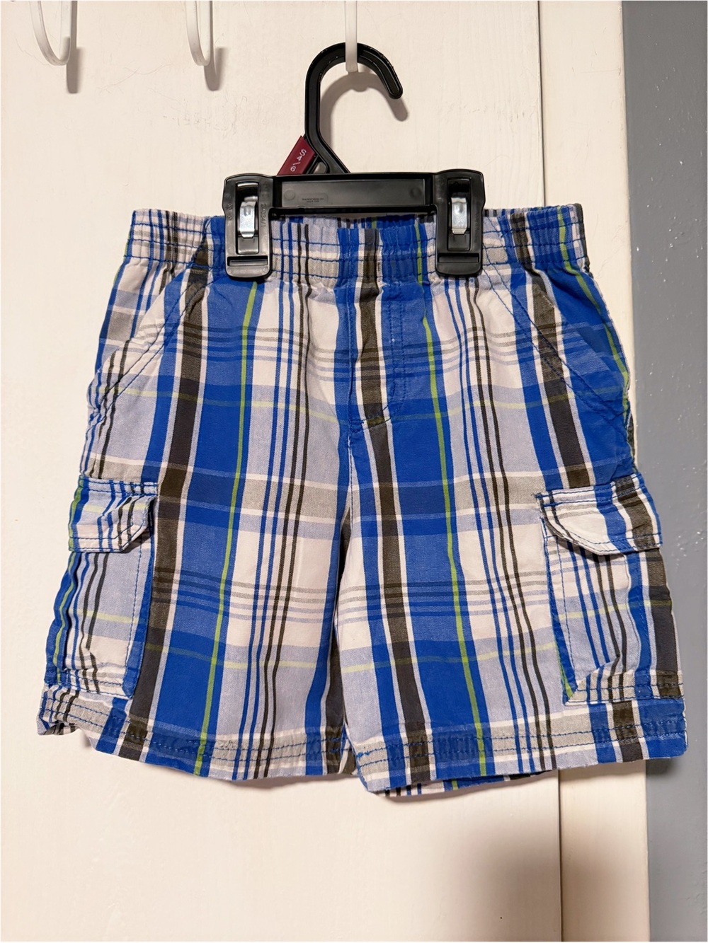 Kids Plaid Cargo Shorts in Blue - Elastic Waist